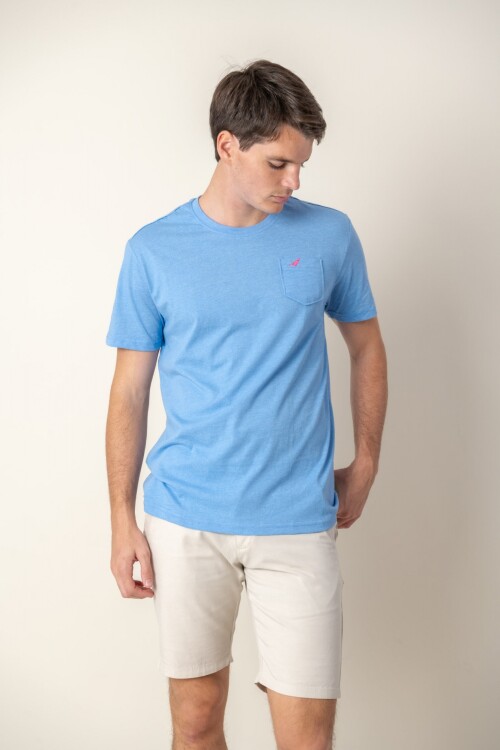 T-Shirt con bolsillo Celeste Melange