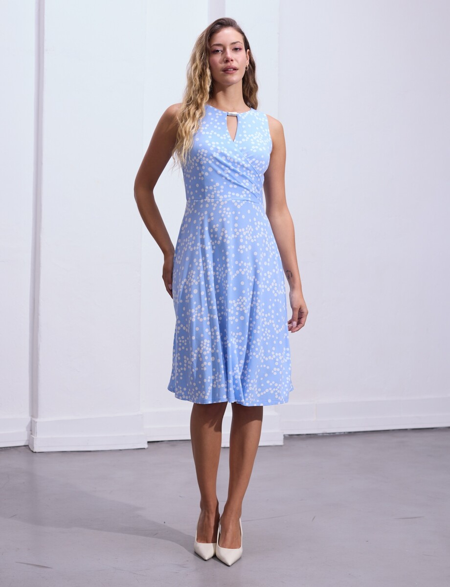 Vestido Cruzado Detalle Metal - Celeste/multi 