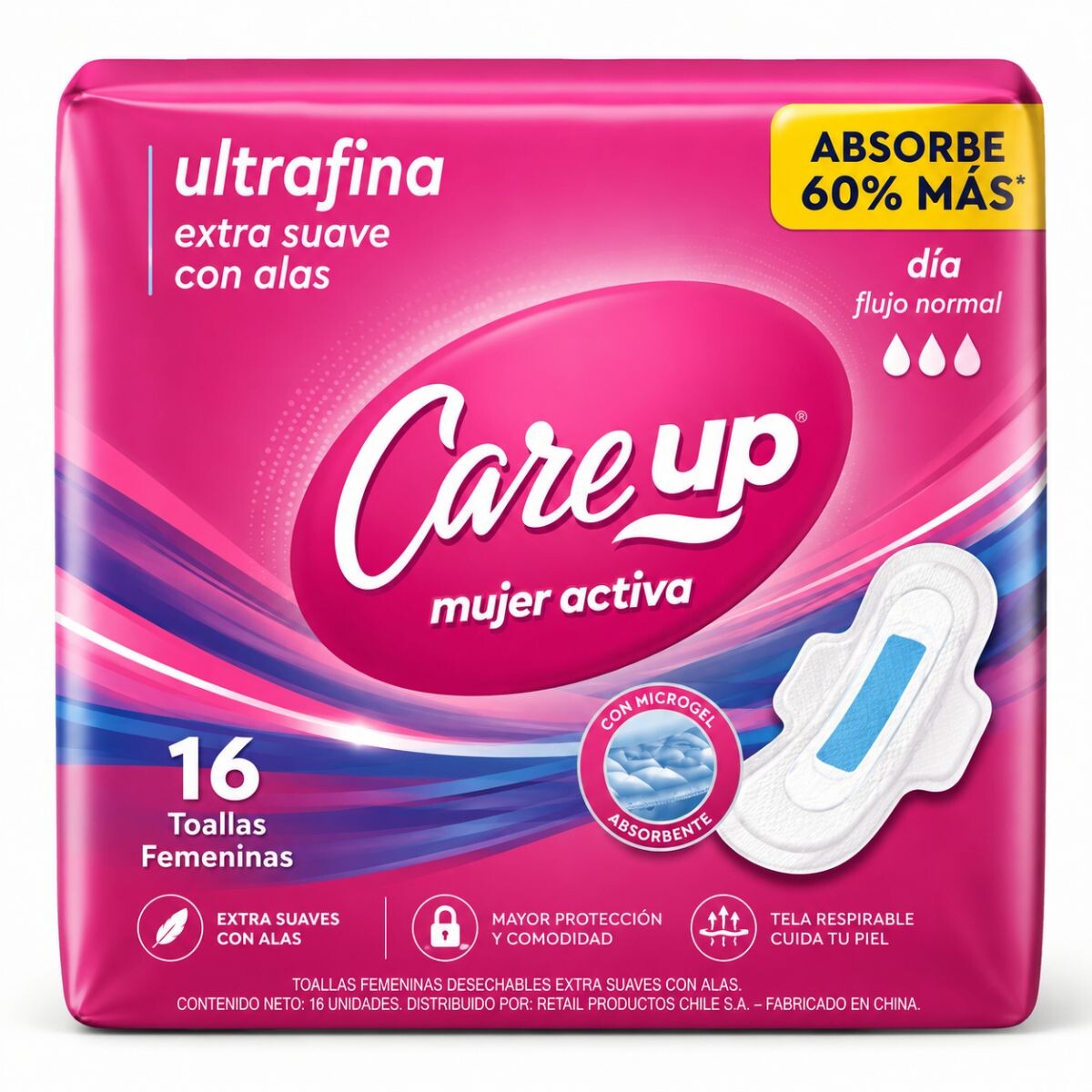 TOALLAS FEMENINAS CARE UP ULTRAFINAS DIA X 16 UNIDADES 