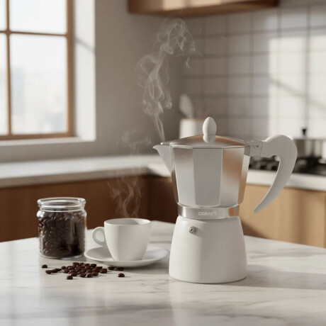 Cafetera Italiana Comet 6 Tazas Aluminio Mango Ergonómico Blanco