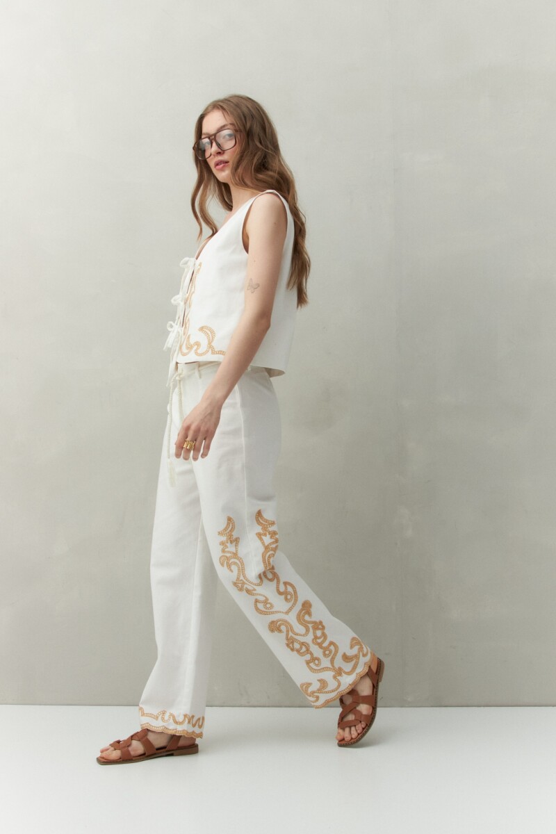 PANTALON BALIZAS BORDADO Crudo