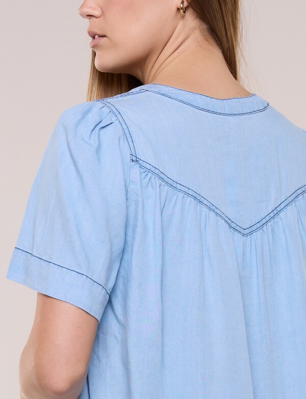 Blusa Tencel Liviano Con Canesú Fruncido JEAN CLARO