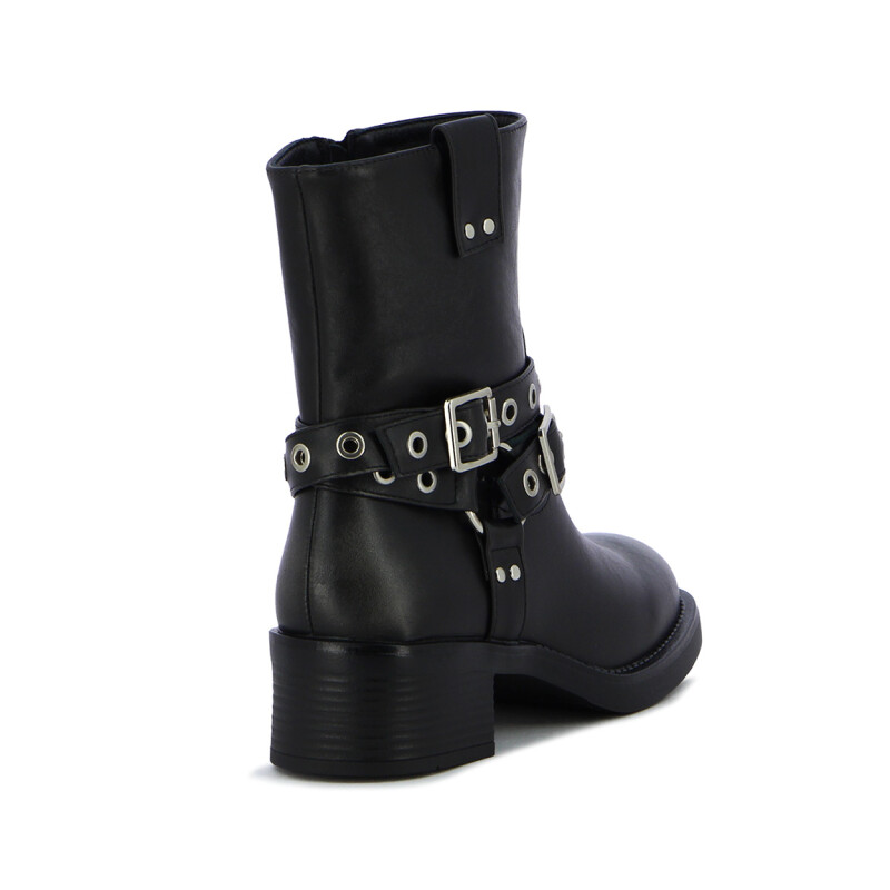 Darkness Bota De Mujer Caña Baja C/ Tiras Y Hebillas - Negro Negro