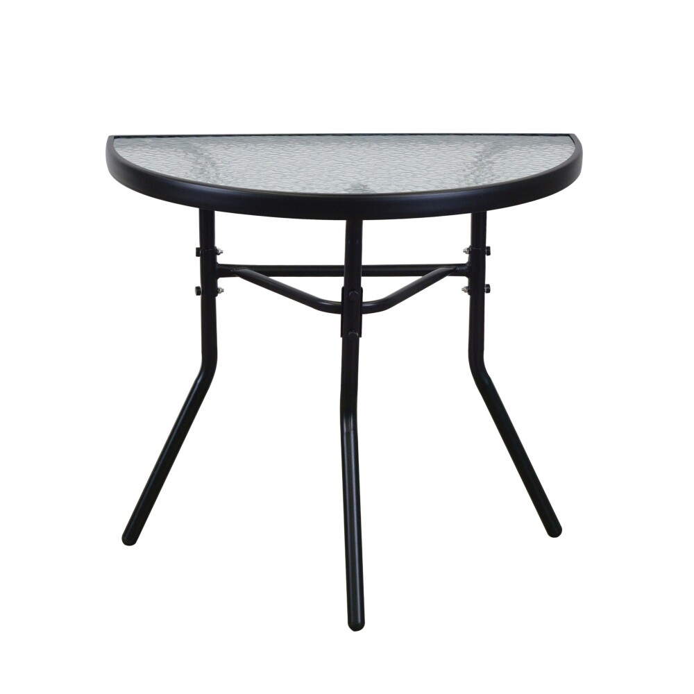 Set De Jardín Mesa De Vidrio + 2 Sillas Textilina y Acero Negro