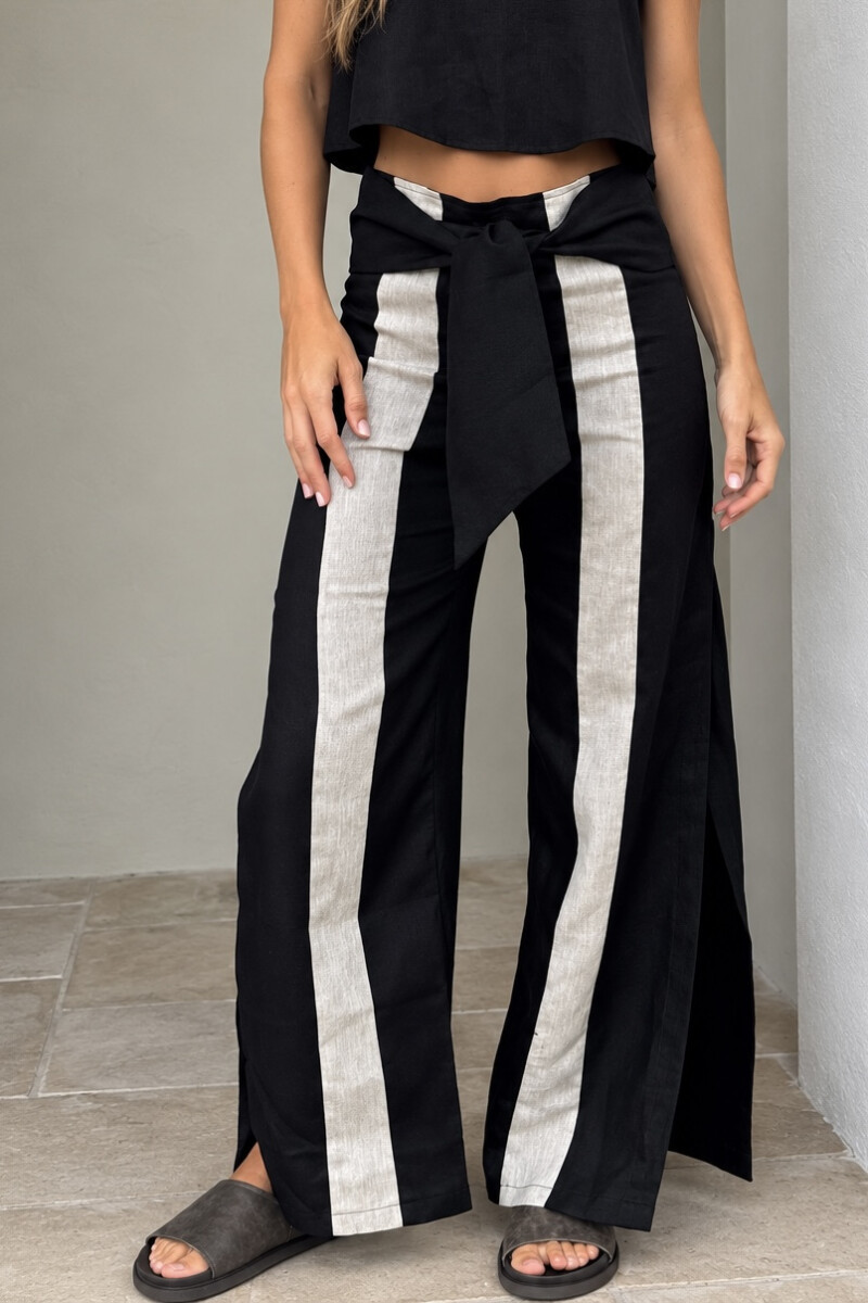 Pantalón Lino Franjas - Negro 