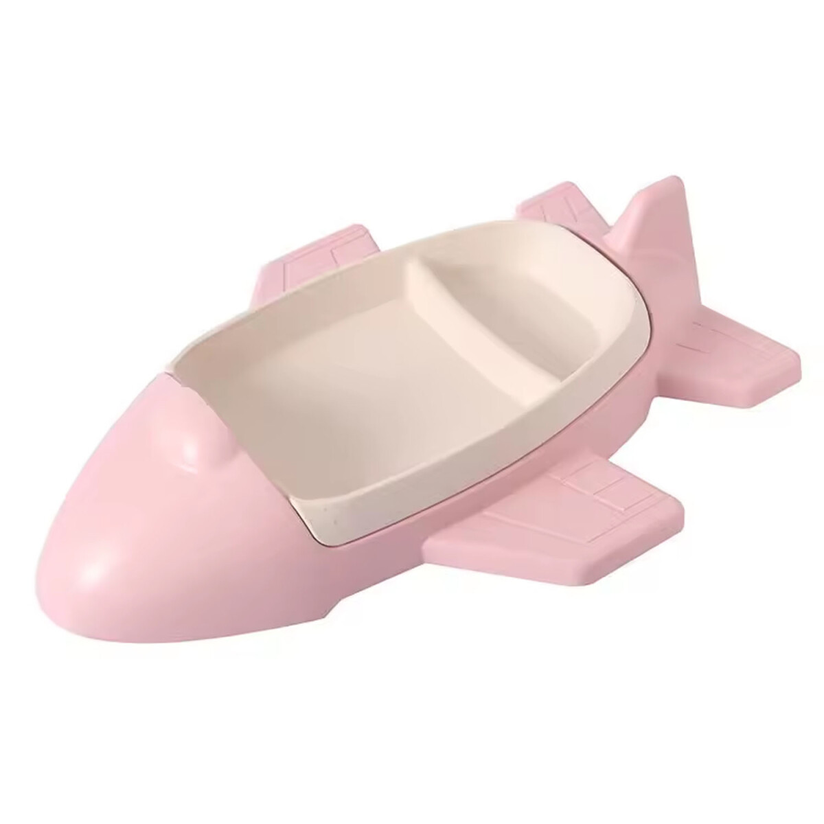 Set Comida Bebé Diseño Avión Plato c/ Divisiones en Plástico - Rosa 
