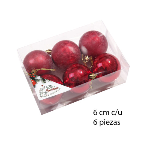 Esferas Metalizada Y Con Glitter X 6 Unidades 6cm Rojo Unica