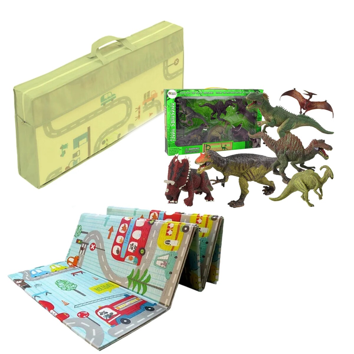 Set Alfombra Infantil Antigolpe + 6 Dinosaurios de Plástico - Set Alfombra Infantil Antigolpe + 6 Dinosaurios De Plástico 