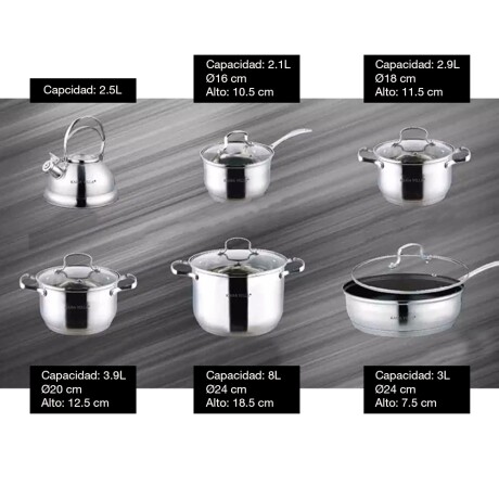 Juego de Ollas Batería Cocina 12 Pzas Acero Inox Kaisa Villa Plateado