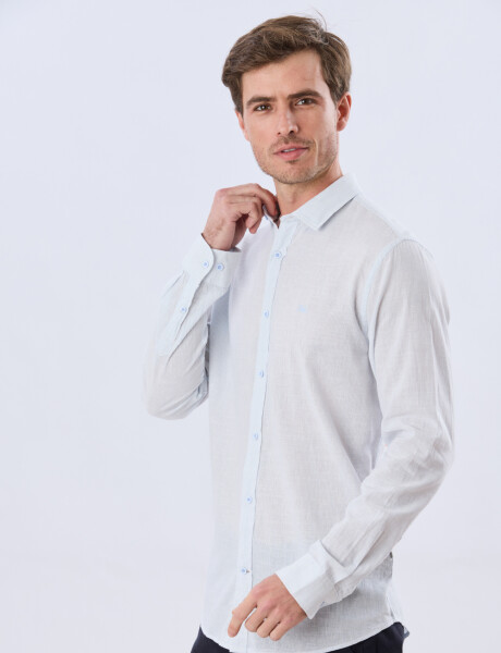 CAMISA RAYADA DE LINO Celeste