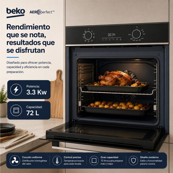 Horno De Empotrar Beko 72l Grill Convector Bbis13300xmse HORNO DE EMPOTRAR BEKO 72L BBIS13300XMSE