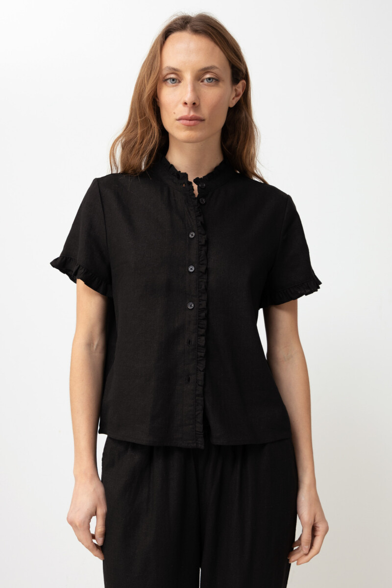 Camisa de lino con volados negro