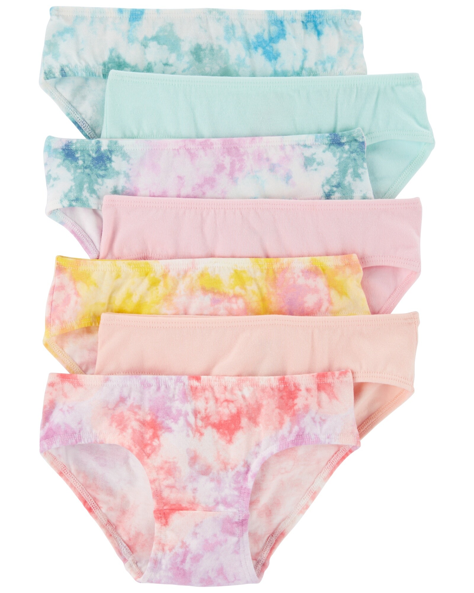 Pack siete bombachas de algodón, diseño tie-dye Sin color