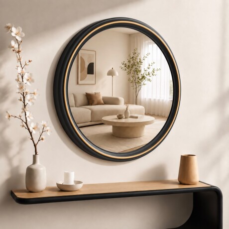 Espejo de Pared Redondo Decorativo con Marco Negro y Dorado - Ø48.5 cm Espejo de Pared Redondo Decorativo con Marco Negro y Dorado - Ø48.5 cm