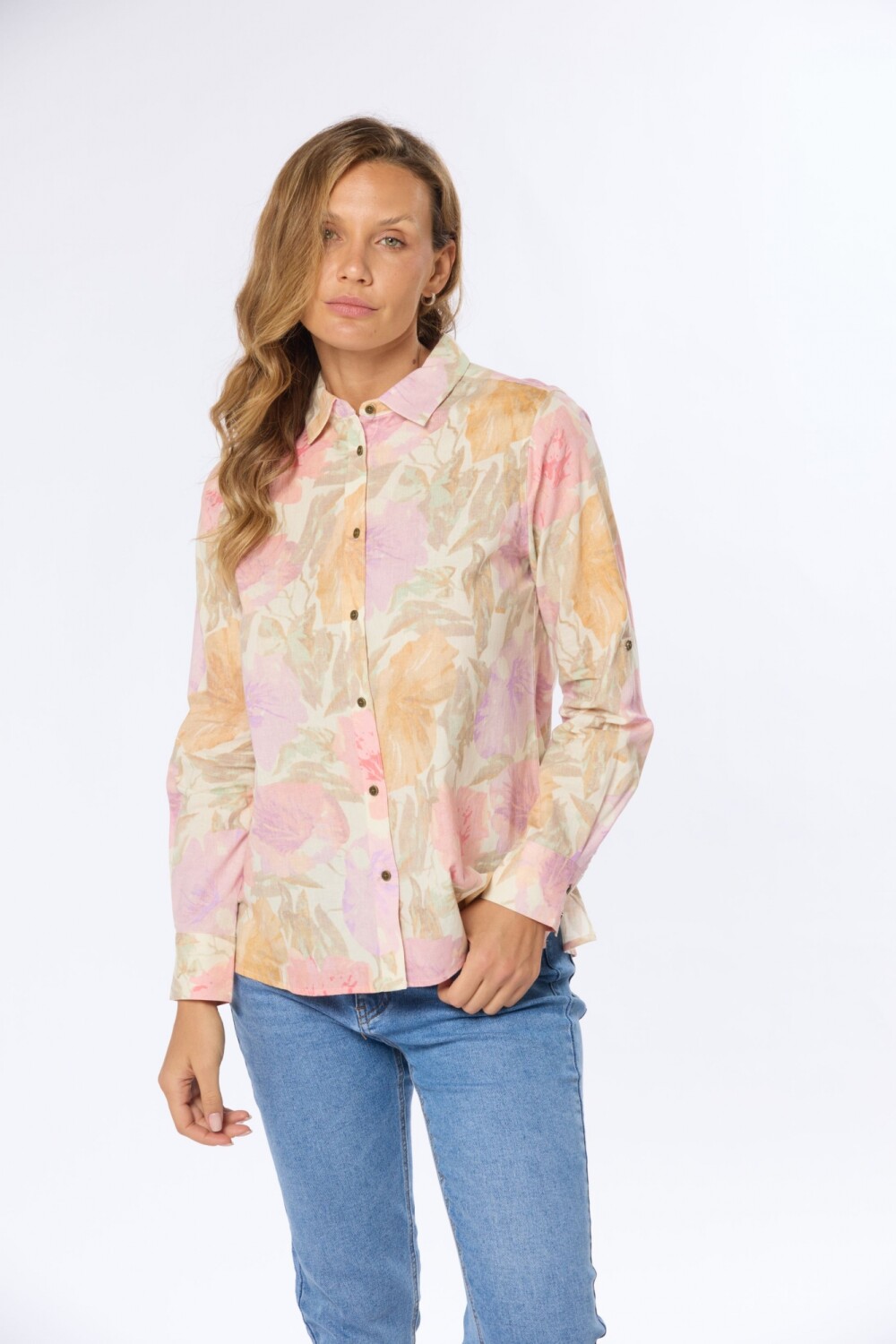 CAMISA DE LINO ESTAPADA Rosa