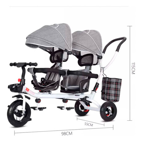 Coche Triciclo Doble Toldo Anti UV Asiento Giratorio Gris 2