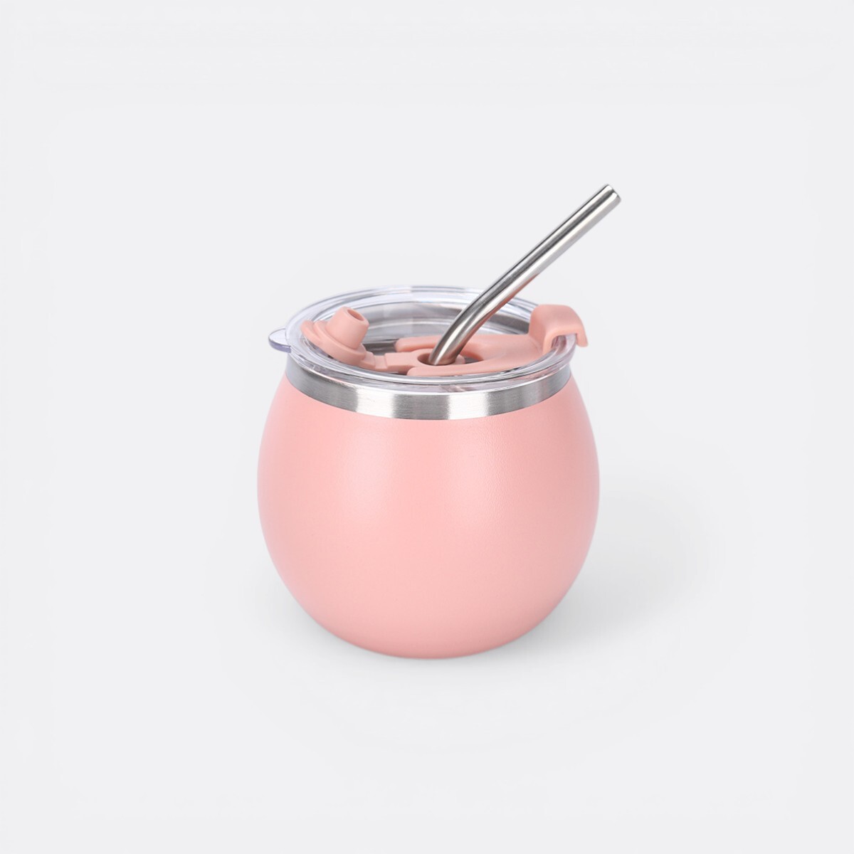 Mate Metálico Más Bombilla Diseño Liso Color - Salmón 