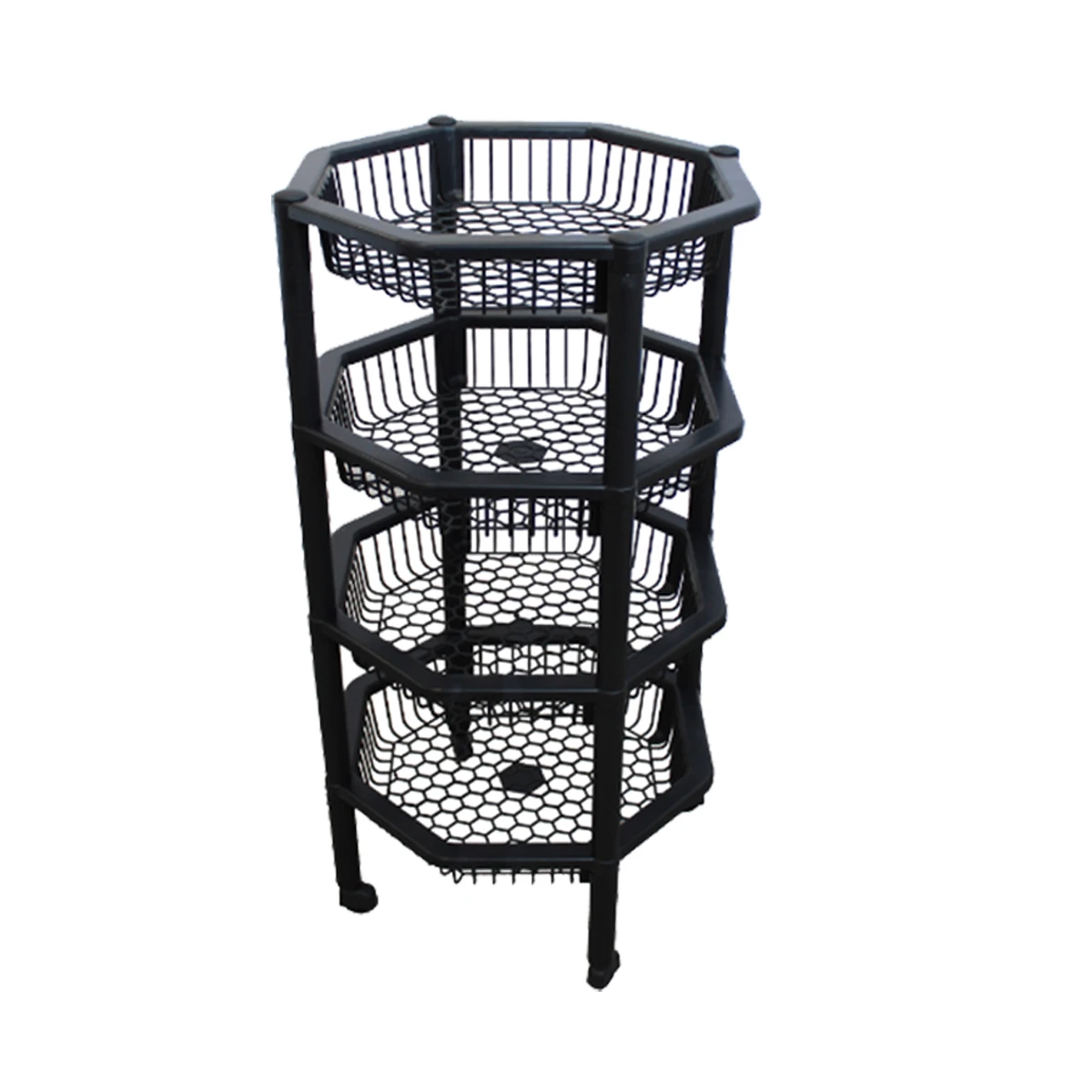 RACK PLASTICO OCTOGONAL 4 ESTANTES C/RUEDAS FRUTERO NEGRO 