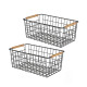 Set x2 Canasto organizador de metal asa de madera NEGRO