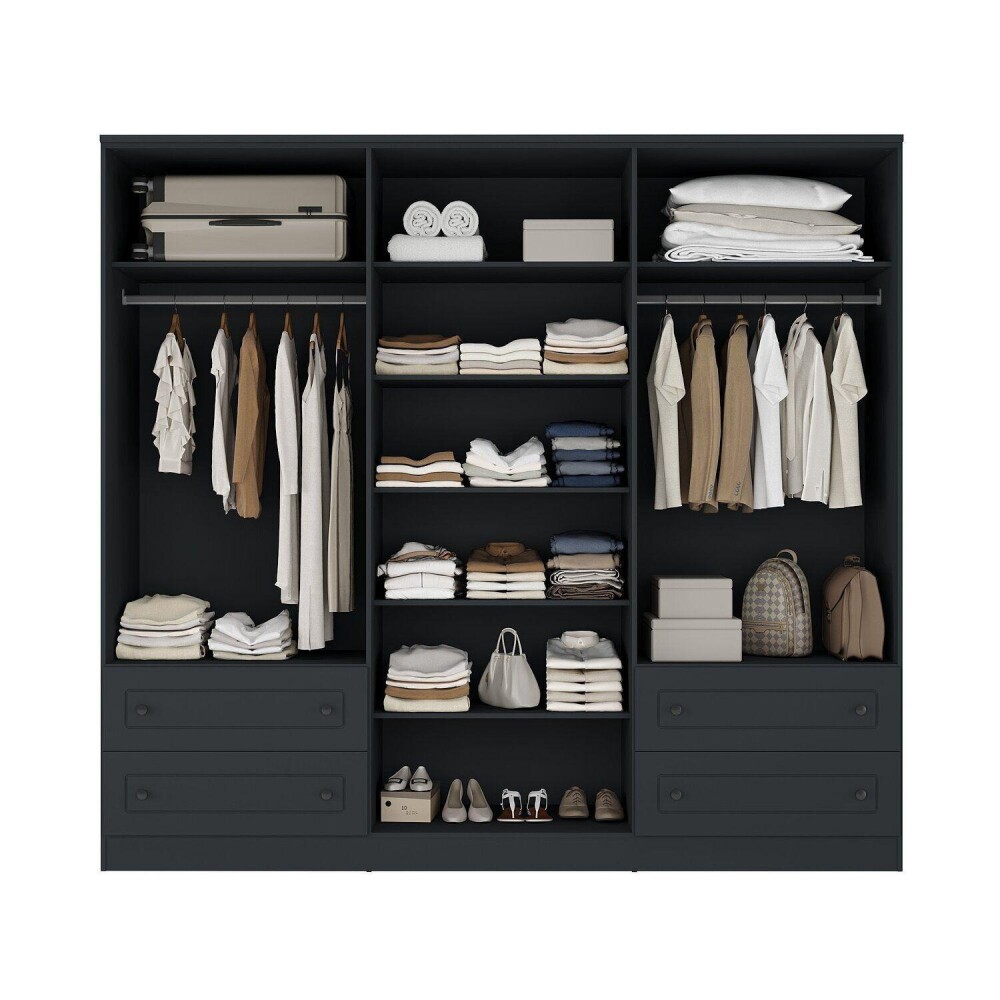 Ropero Americano PLUS 6 puertas 4 cajones - 100% MDF Gris