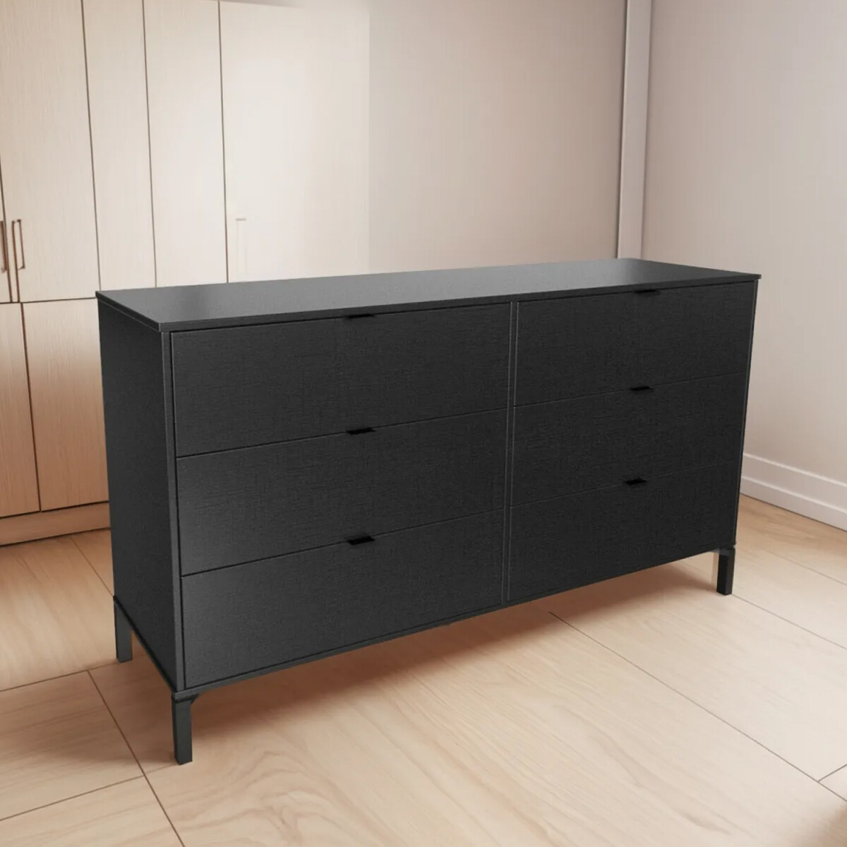CóMODA MARDEN 6 CAJONES HORIZONTAL NEGRO 