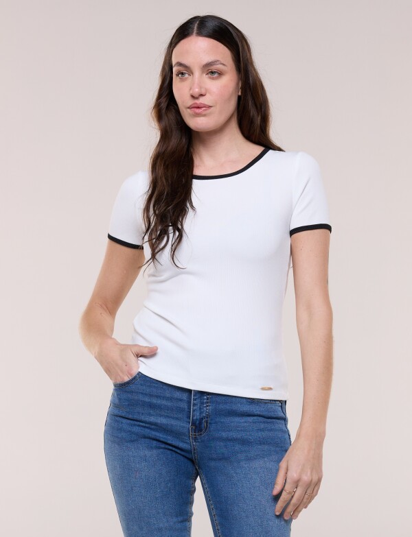 Remera Básica Ribs Contraste BLANCO/NEGRO