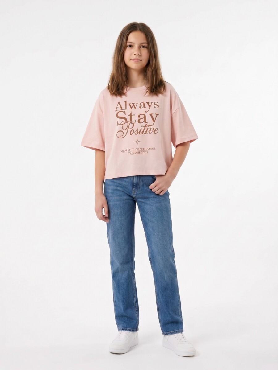 Remera m/c estampa Stay Positive - Salmon 