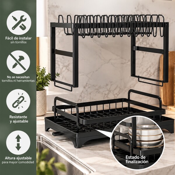 Escurridor Seca Platos Vajilla 2 Niveles Con Bandeja Drenaje Agua Cocina Imback Color Negro Escurridor Seca Platos Vajilla 2 Niveles Con Bandeja Drenaje Agua Cocina Imback Color Negro