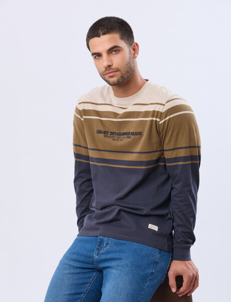 REMERA RAYADA BORDADA Beige