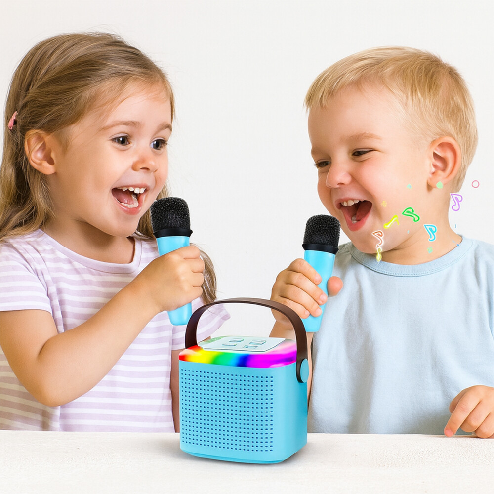 Mini Parlante Inalambrico Con 2 Microfonos Celeste