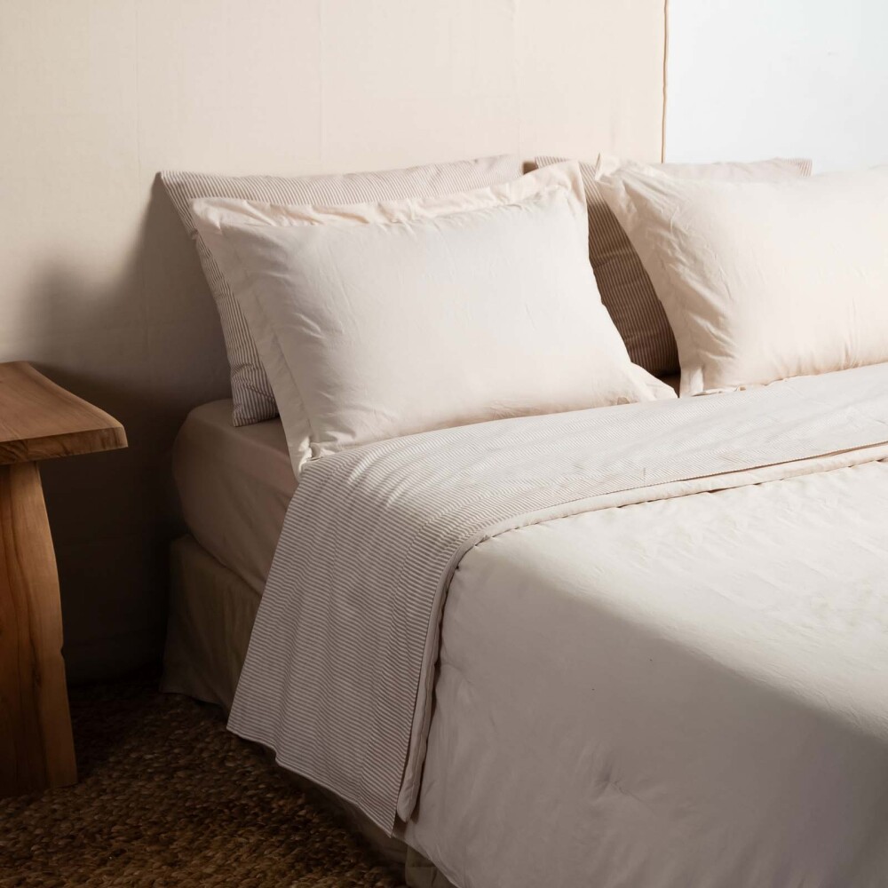 SET CUBRECAMAS 1 PLAZA POLIESTER NATURAL-BEIGE PREWASHED ARENA