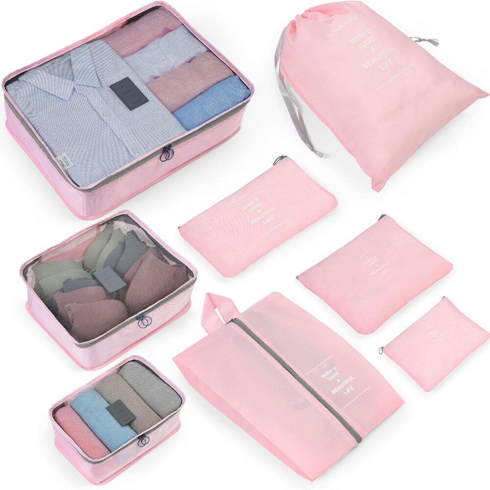 Kit Organizador de Viaje 8 Piezas Rosa