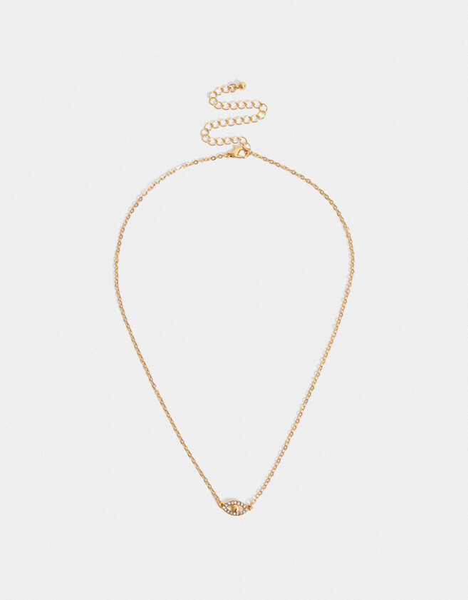 Cadena Corta con Dije Bañada en Oro Cadena Corta Con Dije De Ojo Bañada En Oro - Dorado