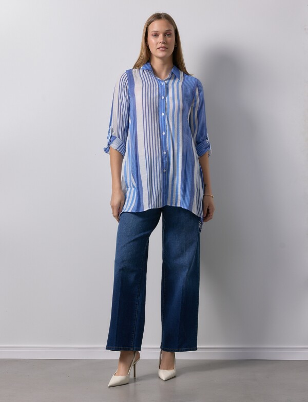 Camisa Larga BLANCO/AZUL