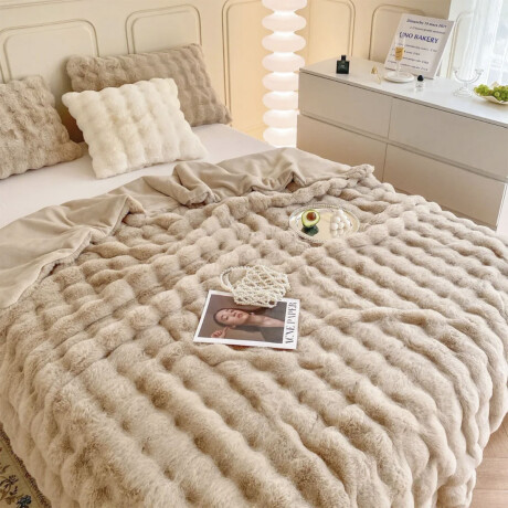 Frazada Manta 2 Plazas Afelpada Pelos Forro Polar Cama Sofá Beige