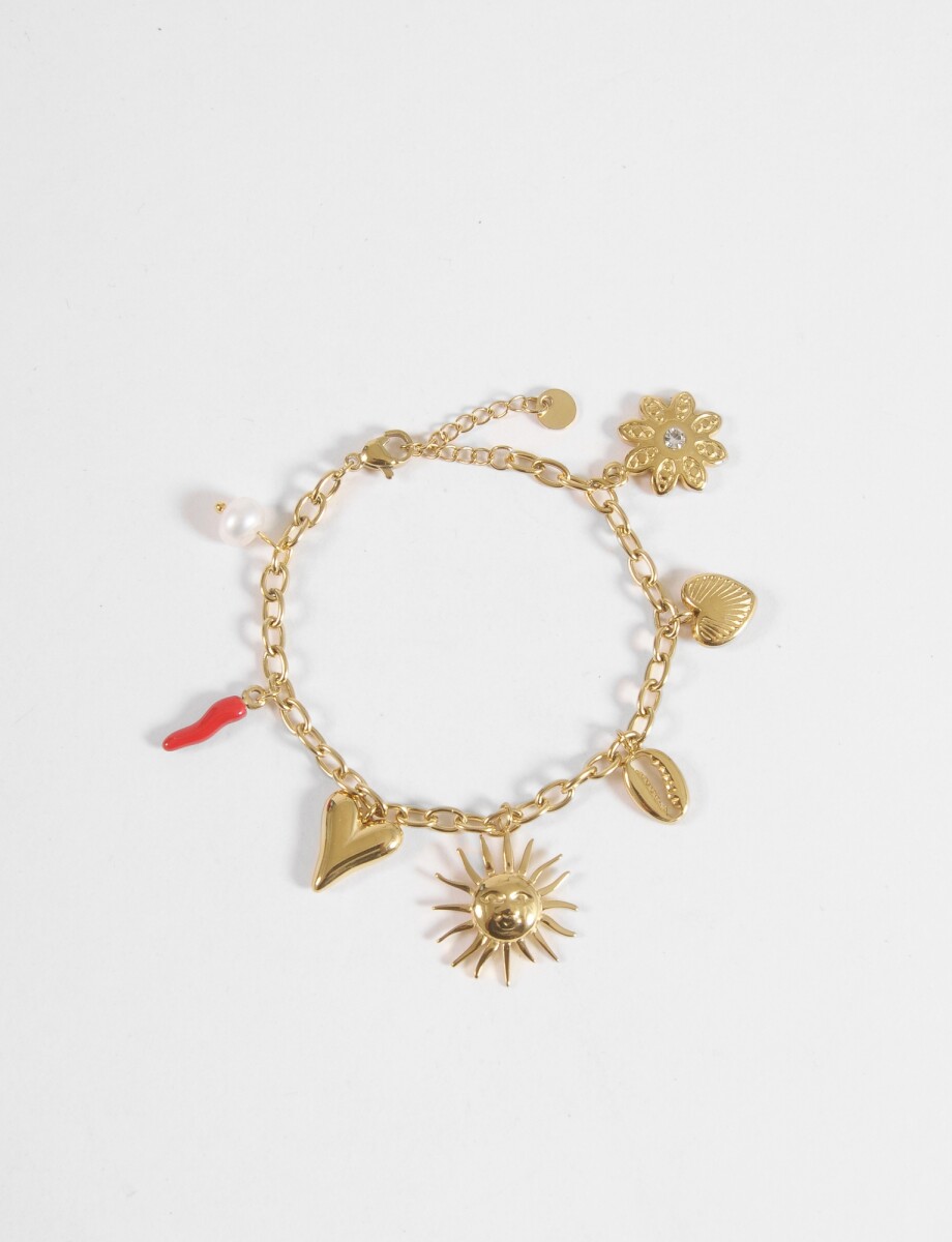 Pulsera dijes sol chilly acero - dorado 