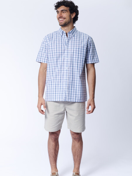 Camisa manga corta a cuadros Celeste