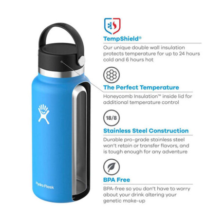 Botella Hydro Flask 32 Oz Wide Mouth Flex Cap Celeste