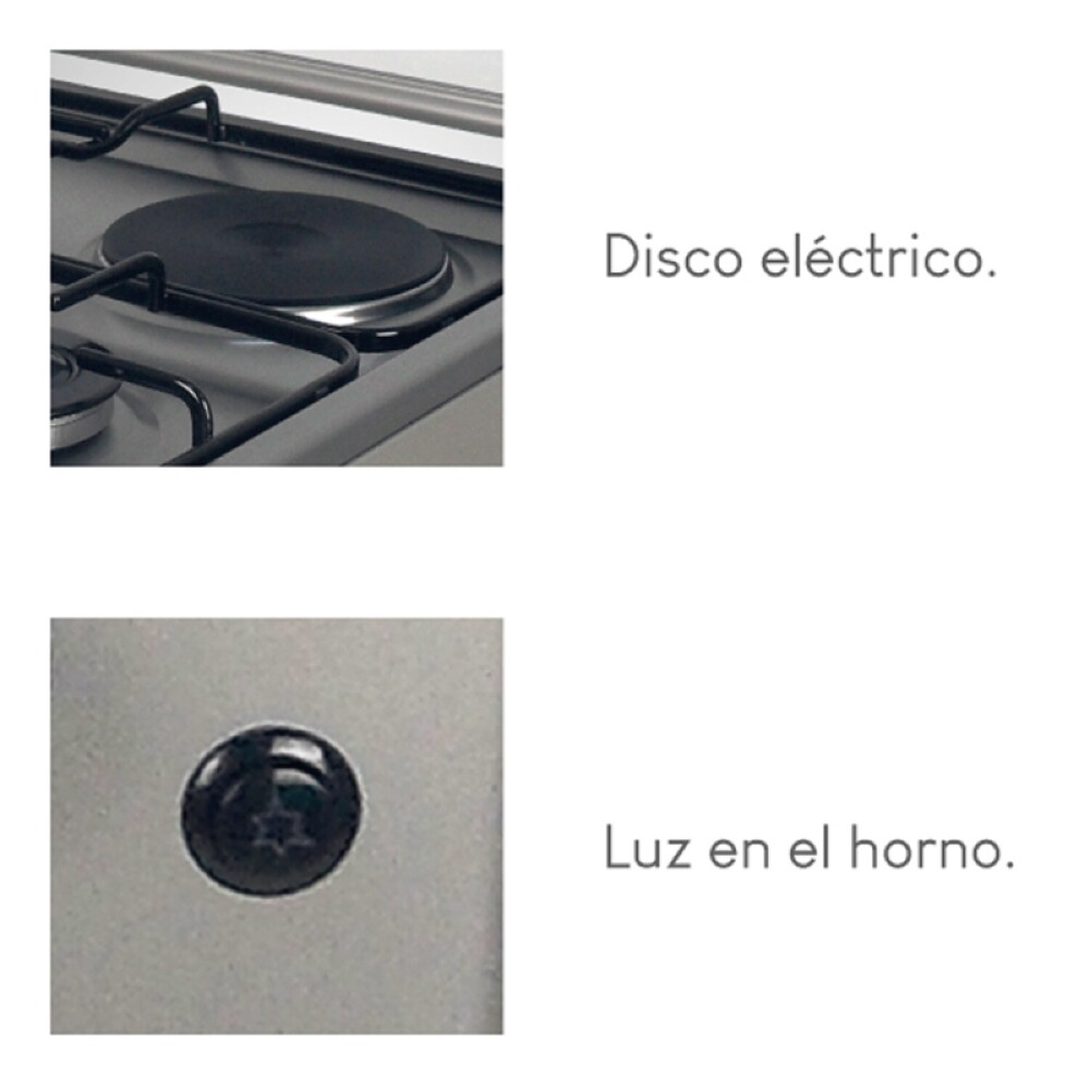 COCINA INOX 3H + DISCO, HORNO ELÉCTRICO – ENCENDIDO - 50x55x83cm. acero inoxidable