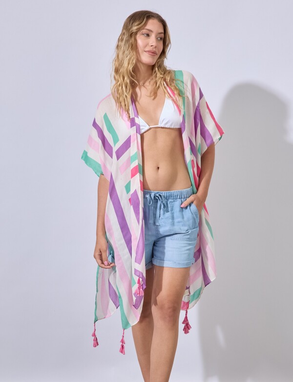 Kimono Lineas MULTI/FUCSIA