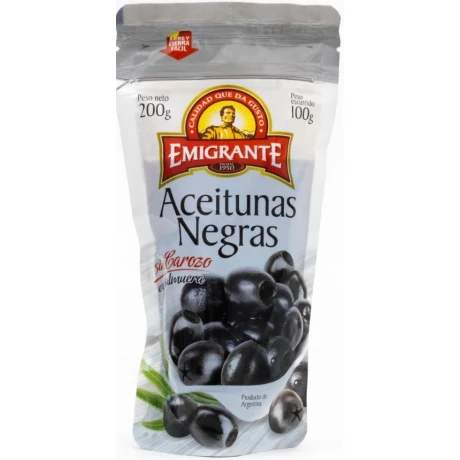 ACEITUNA NEGRA S/CAROZO D/P 100G EMIGRANTE ACEITUNA NEGRA S/CAROZO D/P 100G EMIGRANTE