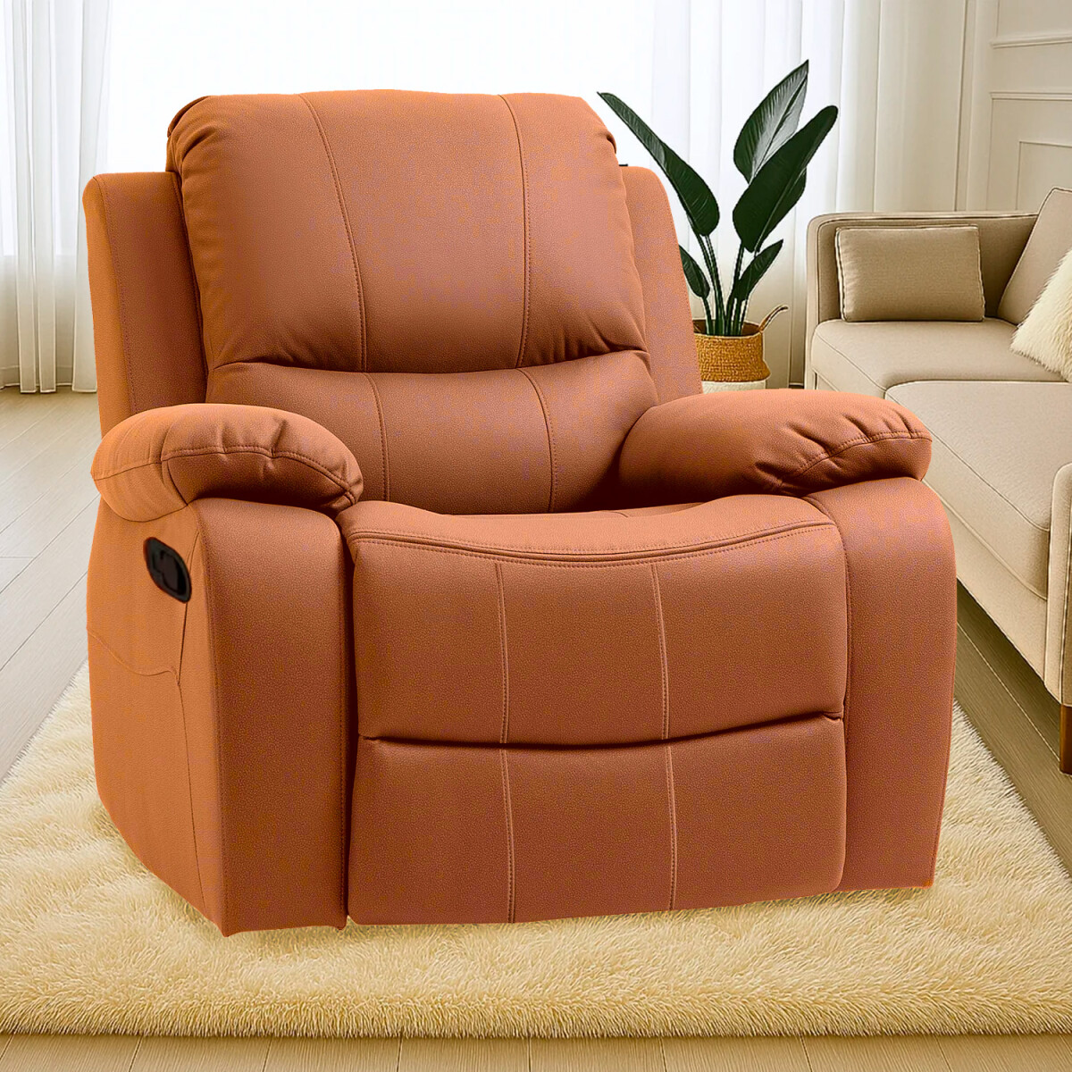 Sillon Reclinacion Mecanica Cuerina Naranja - SILLON CUERINA NARANJA RECLINABLE MANUAL 