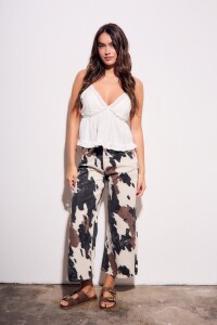 Jean Wide Leg Estampa Vaca Print