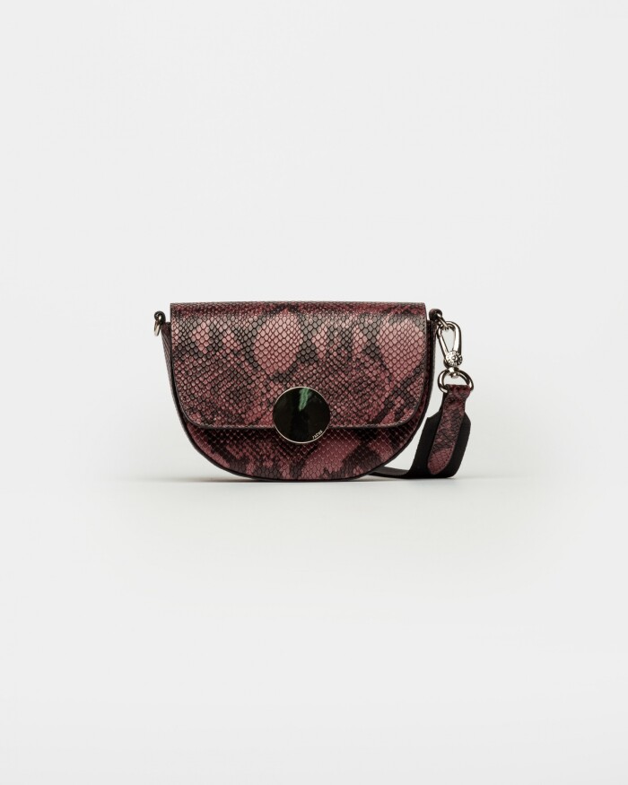 Mini Bag The Circle En Cuero Grabado Snake Metalizado Bordeaux