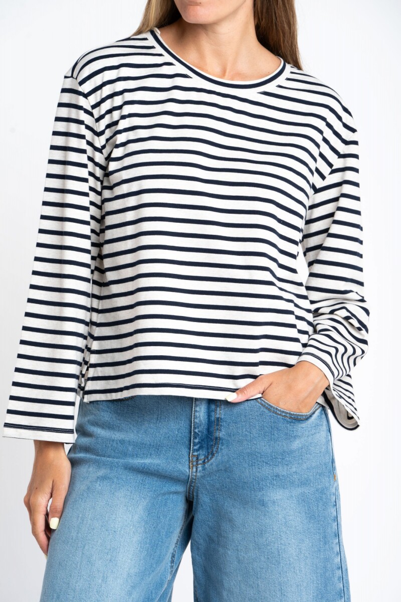 Remera Algodón Elastano Rayada Marino