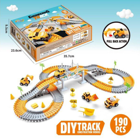 Pista Carreras Flexible Ciudad en Construcción Camiones 190P Naranja