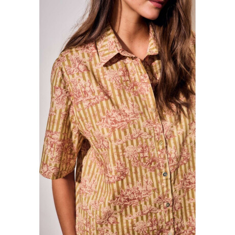 Vestido Camisero Con Lino Print