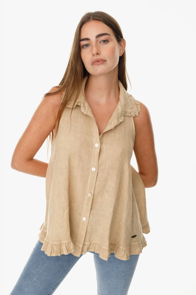 Camisa Mandarin beige s