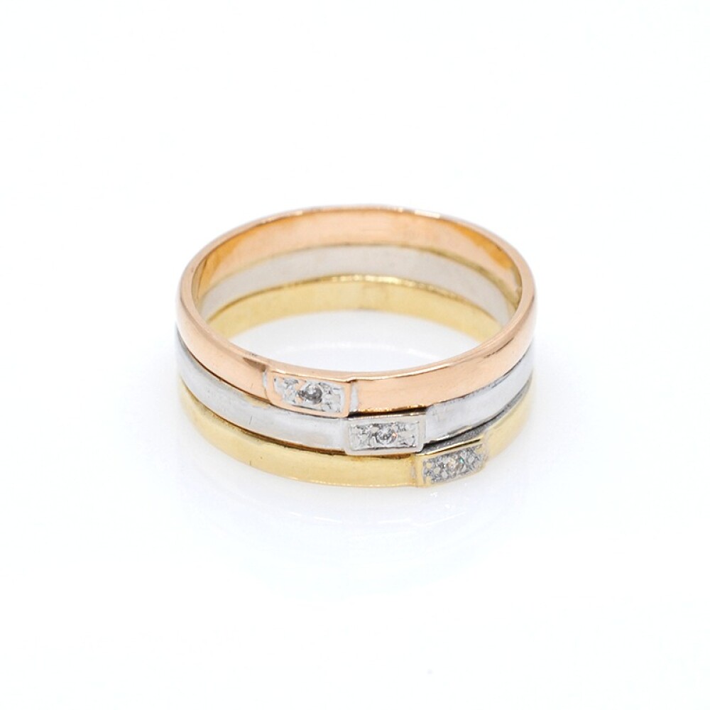 Anillo en oro 18k combinado (3 colores) con brillantes Anillo en oro 18k combinado (3 colores) con brillantes