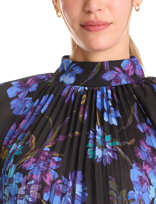 Blusa Mock Neck Plisada NEGRO/MULTI